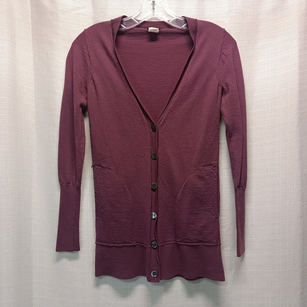 J Crew Womens Sweater Size XS Purple Solid Cardigan Long Sleeve Merino Wool